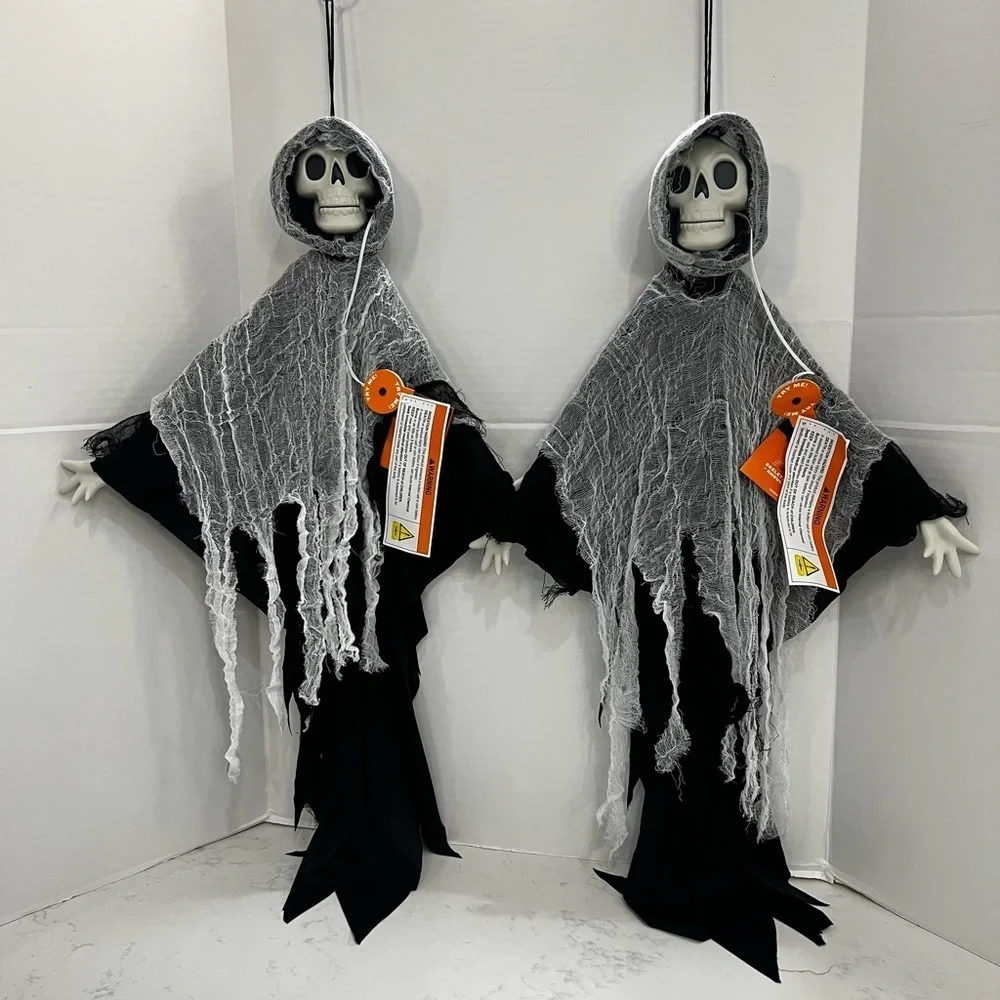 Spooky Skeleton  with Hooded Gray and Black Cloak